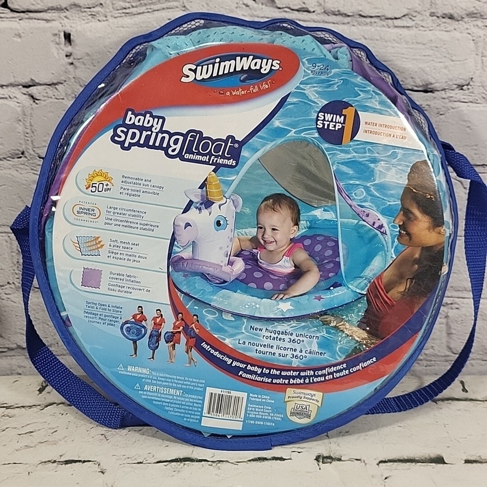 SwimWays Step 1 Unicorn Baby Spring Float Animal Friends Sun Canopy 9-24 Months